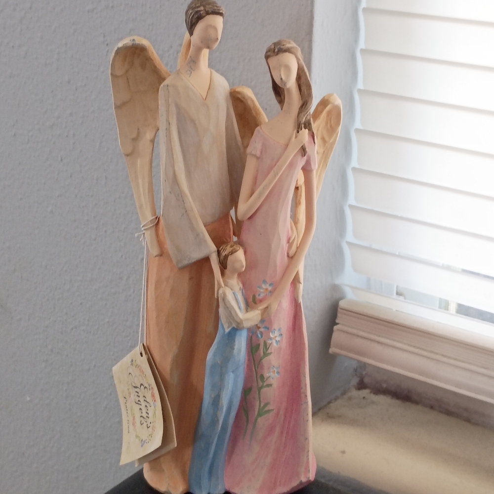 ❤️NWT EDENS ANGELS Father Mother Angels & Child Resin Statue 9.5"